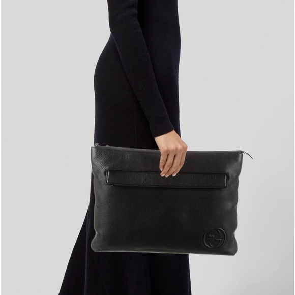 GUCCI Soho Large Black Pebble Leather Clutch - Picture 4 of 15